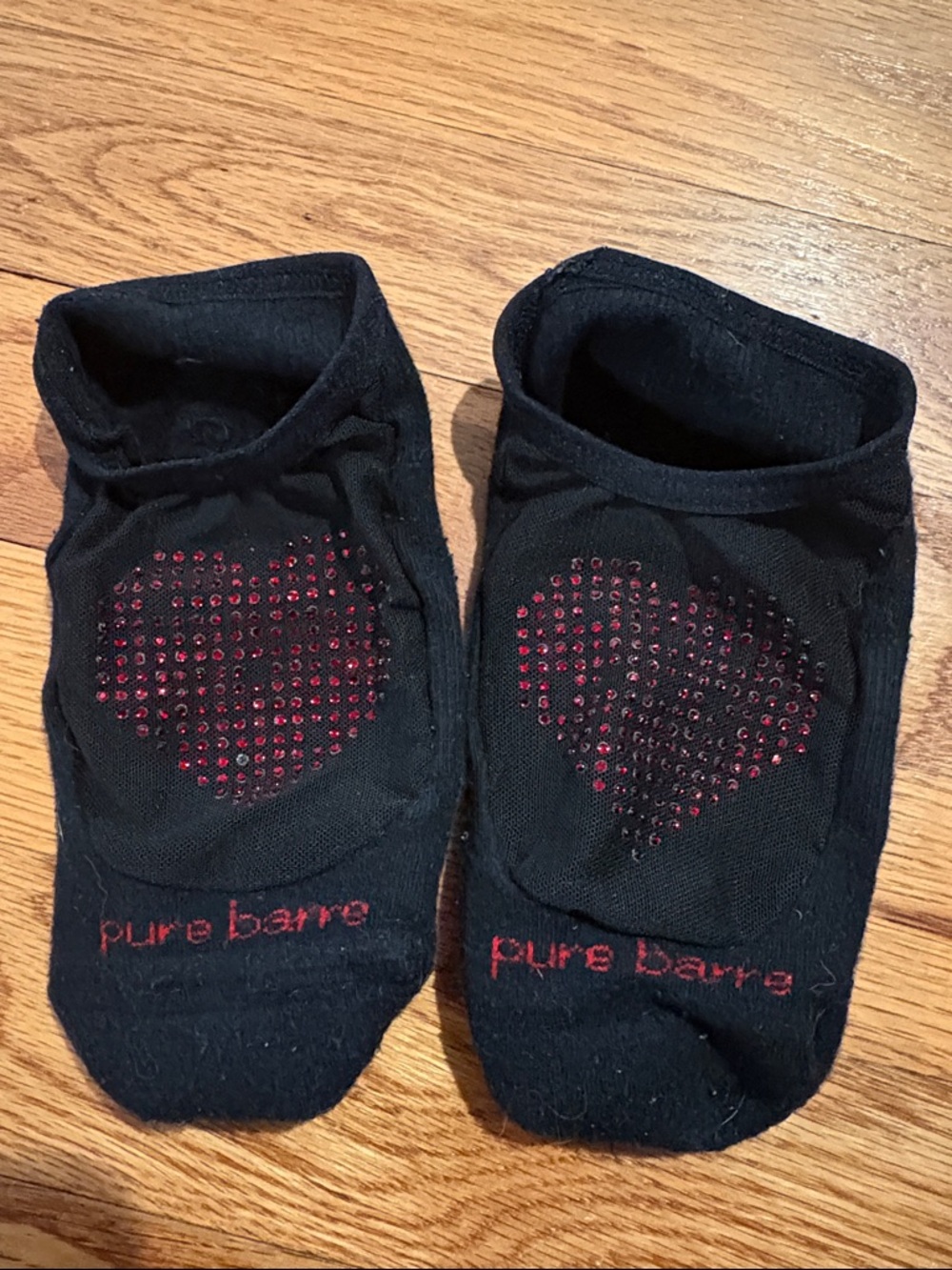 Pure Barre Black No-Show Grip Socks with Red Heart Grips